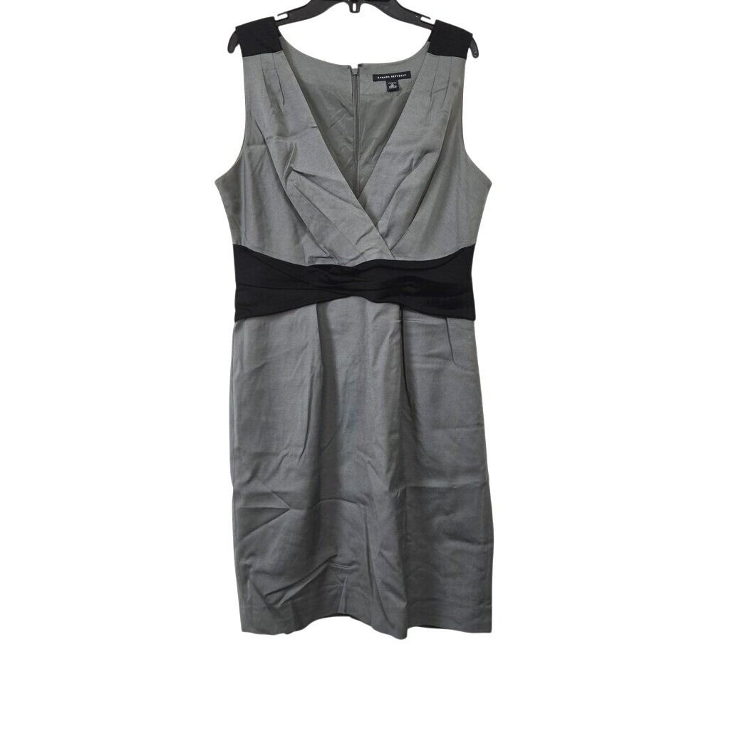 Banana Republic Womens Gray Sleeveless V-Neck Stretch Career Sheath Dress 12